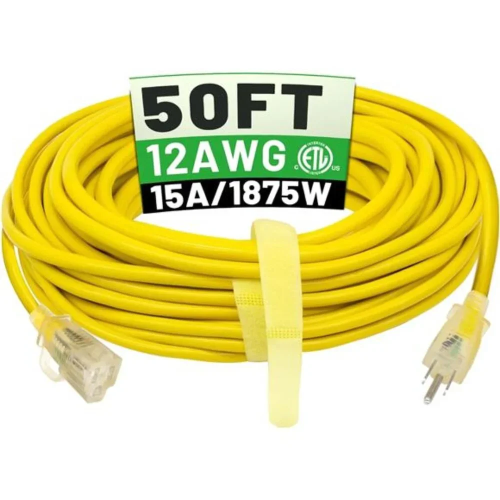 50 ft 12/3 Outdoor Extension Cord Waterproof Heavy Duty with Lighted Indicator